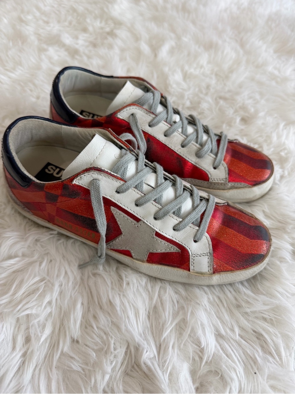 Golden Goose Red and Gray Patterned Athletic Sneakers with Star Size 36 US 6